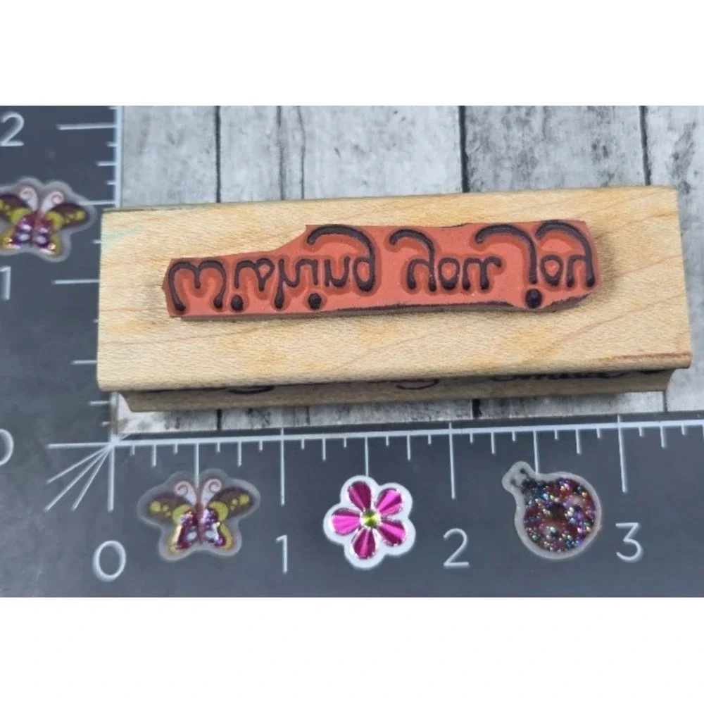 It's Your Day Smile Wishing You Joy Double Sided Rubber Stamp Wood #L50
